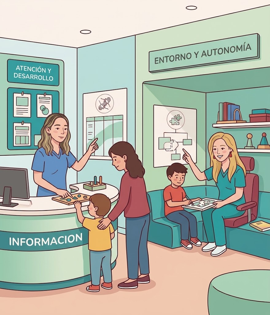 Luciana y Daiana atendiendo a familias en el consultorio de Crecer Juntos TO